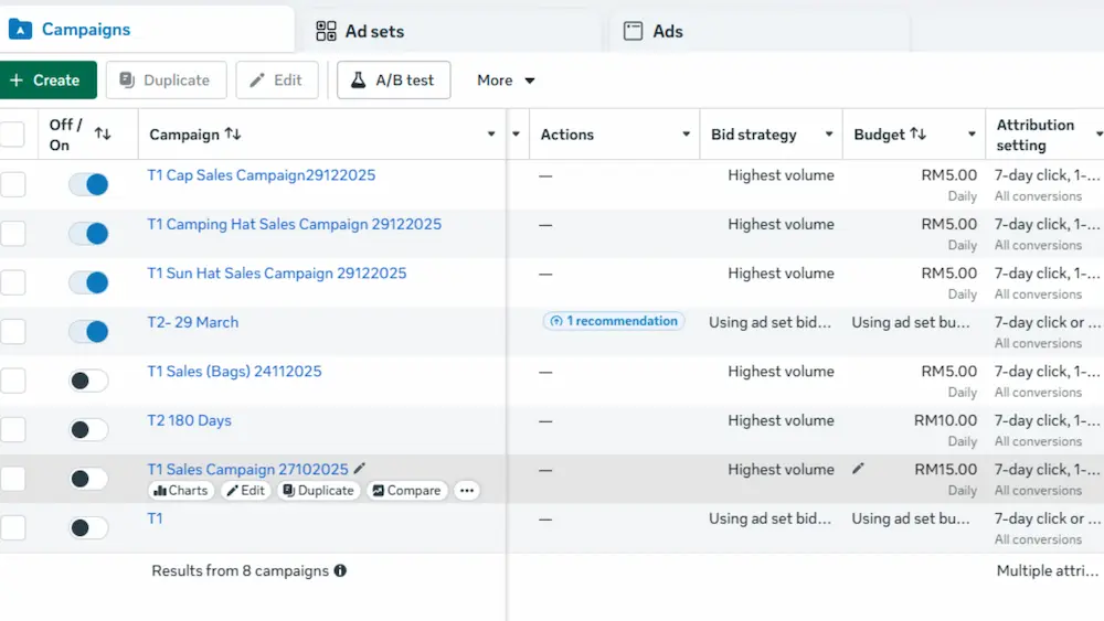 Meta advertising campaign preview